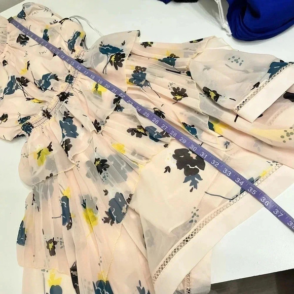 Self-Portrait pink floral ruffle tiered mini dress size 4 - Picture 12 of 13